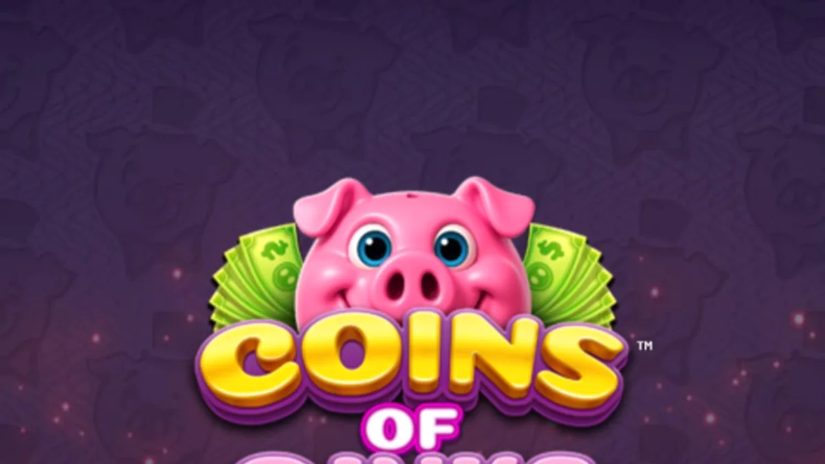 Coins of Oinks slot game interface showing golden reels and wealthy pig characters