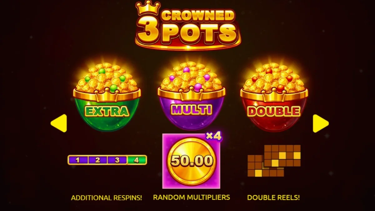 Tampilan antarmuka slot 3 Crowned Pots di perangkat seluler