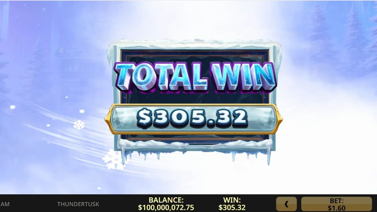 Pemandangan visual slot Thunder Tusk dengan tema prasejarah dan mammoth